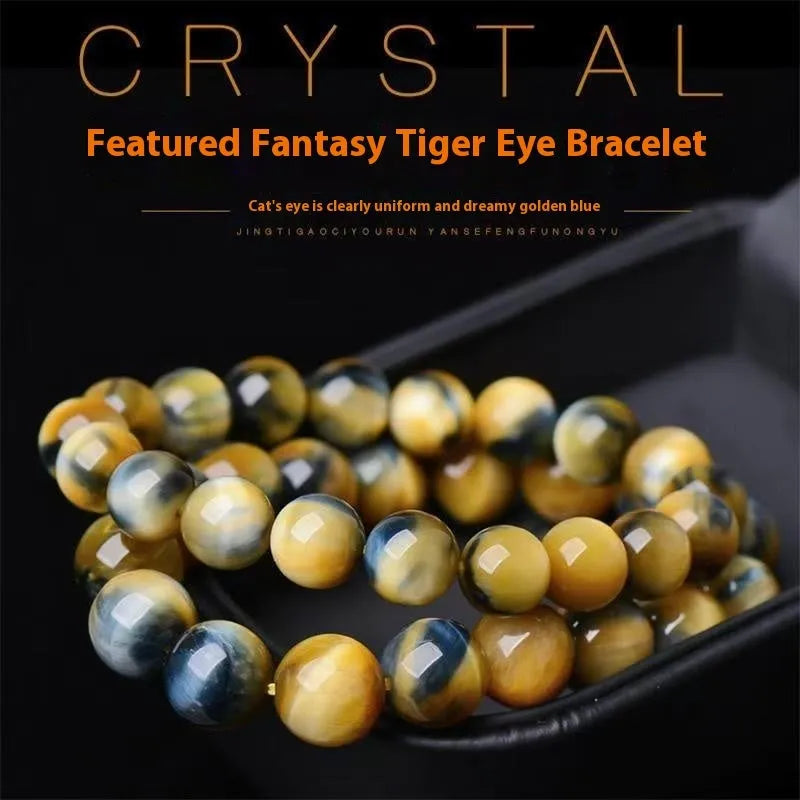 Fantasy tiger eye agate bracelet with round beads in a geometric unisex design