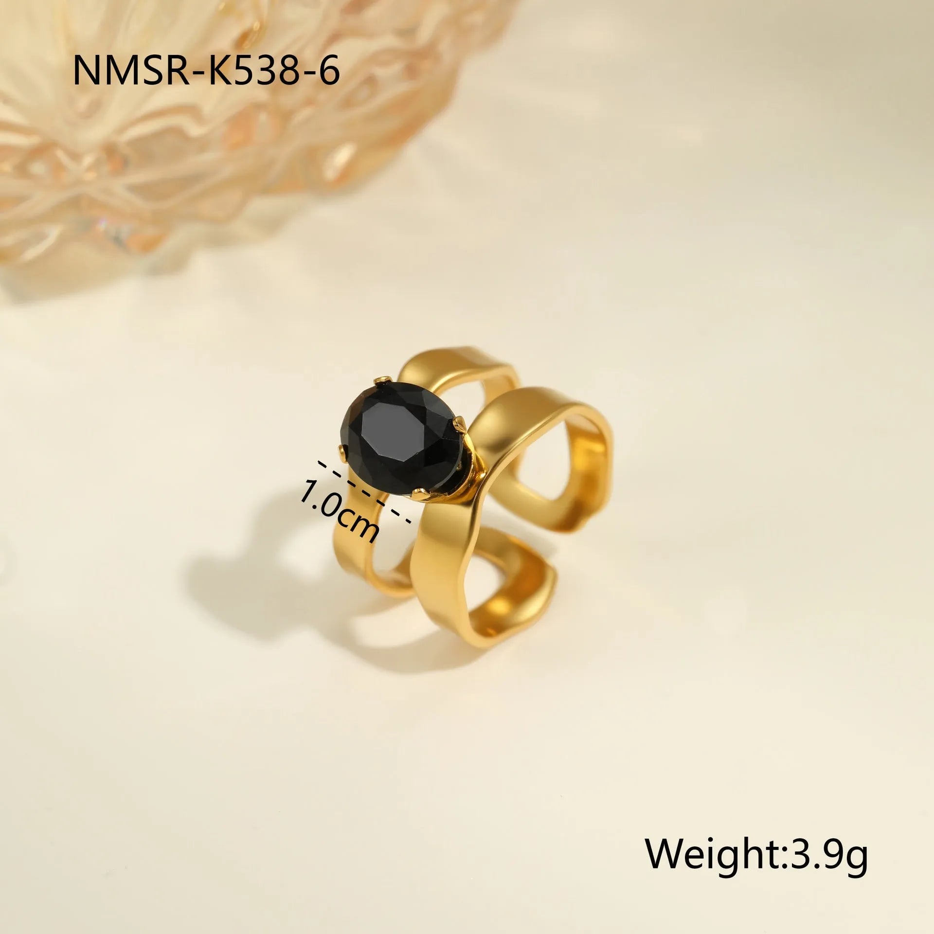 Adjustable open mouth women's ring with geometric design and zircon accents on stainless steel band
