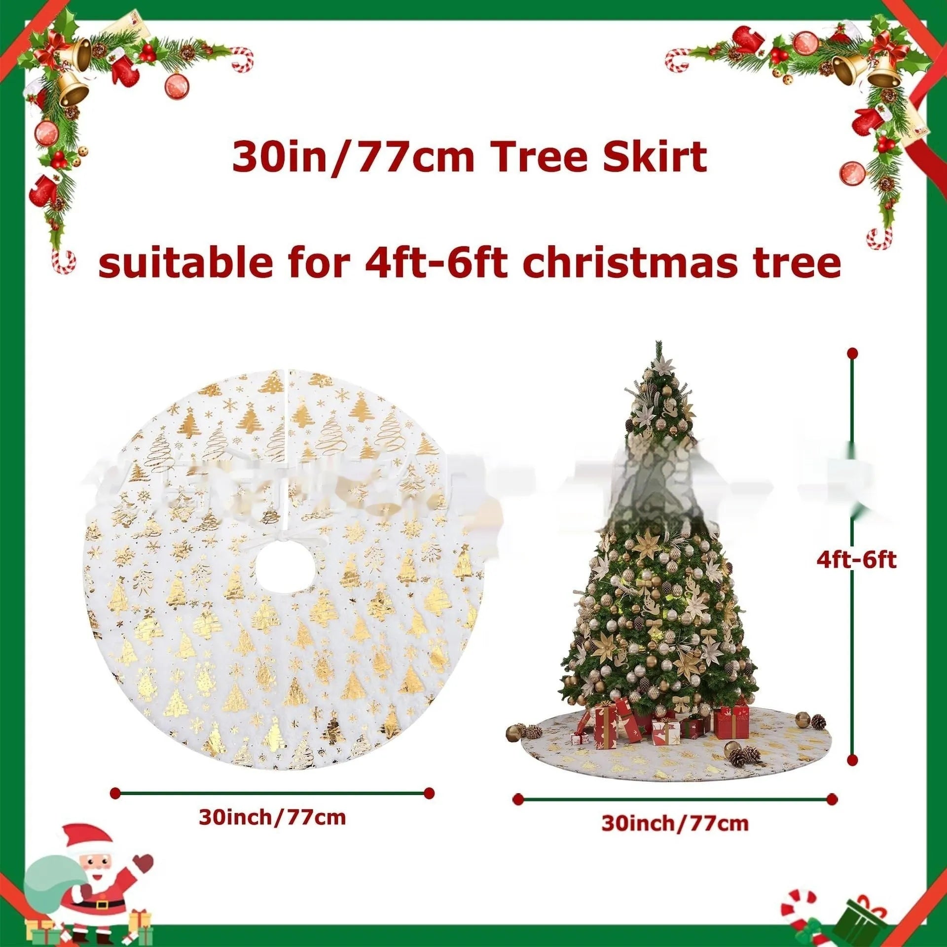 Plush Christmas tree floor mat in festive snowflake star design on wooden floor