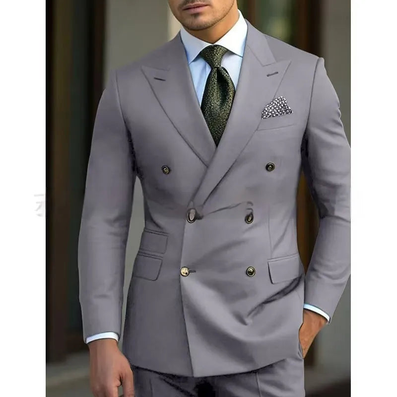 Men's regular fit two-piece suit in cotton blend fabric for business occasions