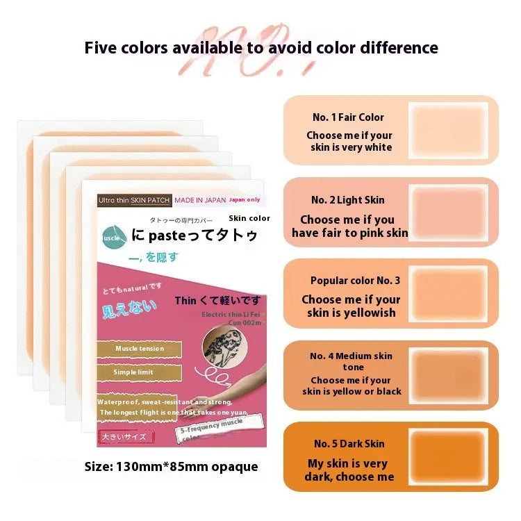 Tattoo cover patch for birthmark and tattoo concealment in six skin tone colours