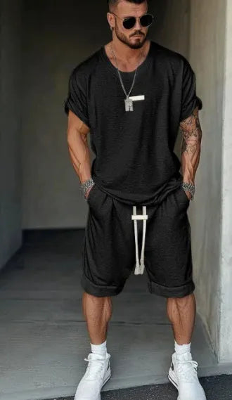 Men's mesh letter print t-shirt and shorts suit in hip hop style, summer casual set