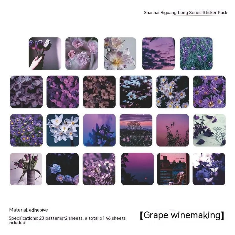 Nordic style mountain and sea decorative stickers in square 44mm size with non-drying adhesive