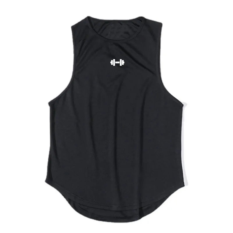 Men's quick-dry vest in solid colour polyester fibre with round hem for sports and summer use