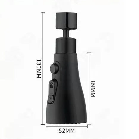 Universal pressurised kitchen faucet sprayer with rotating head in matte black finish showing three spray modes