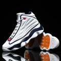 High-top basketball shoes in AJ13 colours with thick rubber sole and mesh upper