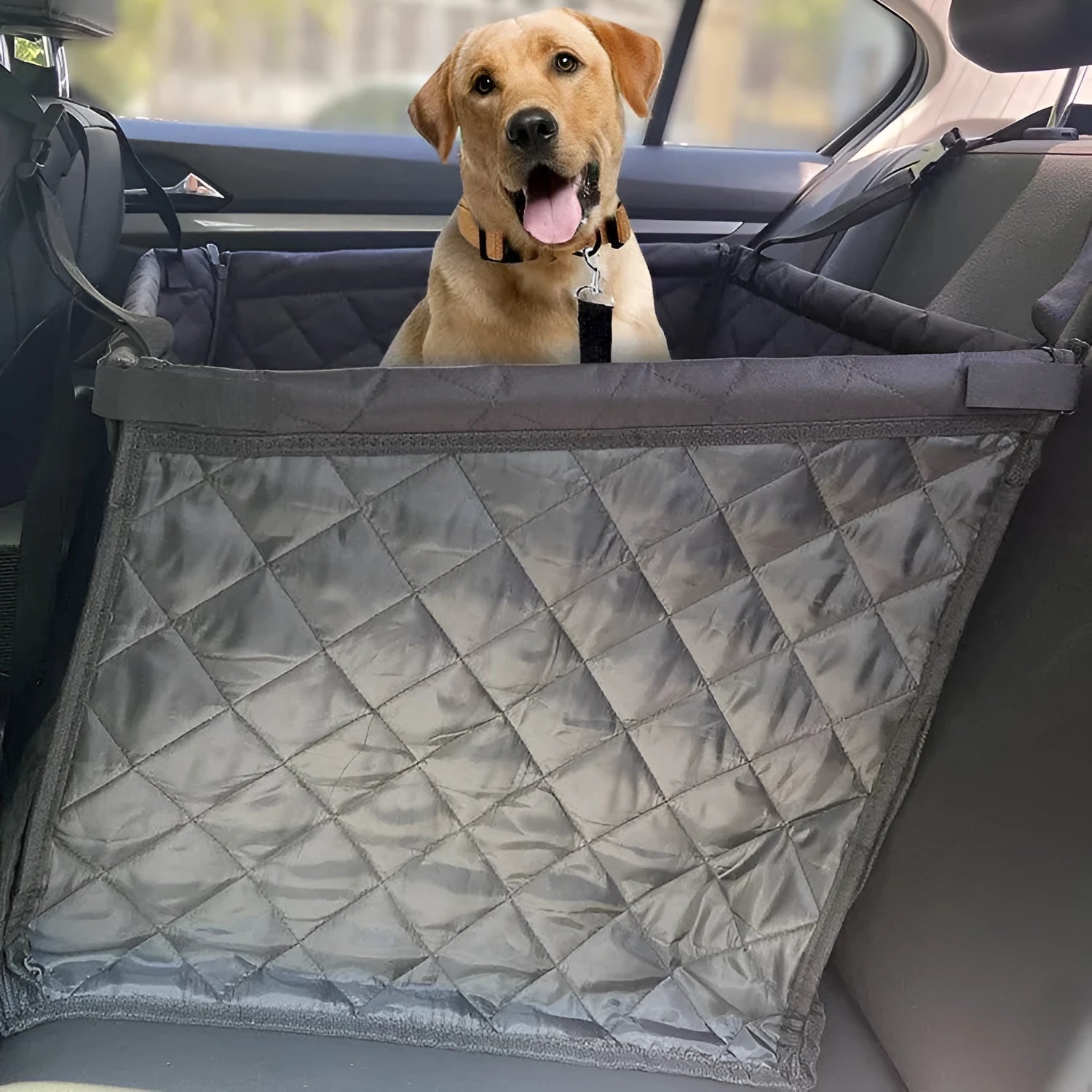 Black cloth anti-dirty car pet mat with rear basket design measuring 55x45x50cm for dog travel protection