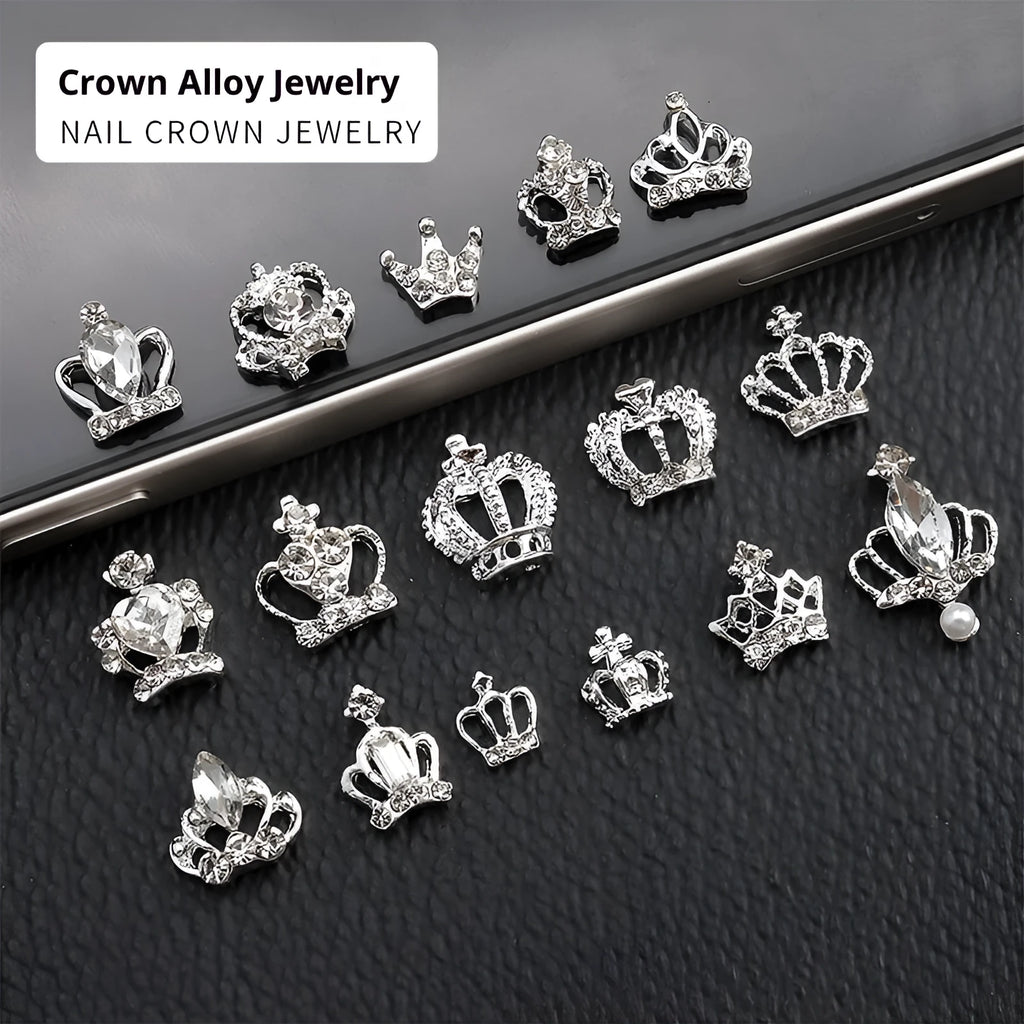 Princess Series Alloy Nail Decoration with Diamond and Pearl Crown Design for French Glitter Ice Transparent European American Ins Style Manicure Square Shape ZS1101 to ZS1116 Styles Available as Single Piece Accessory