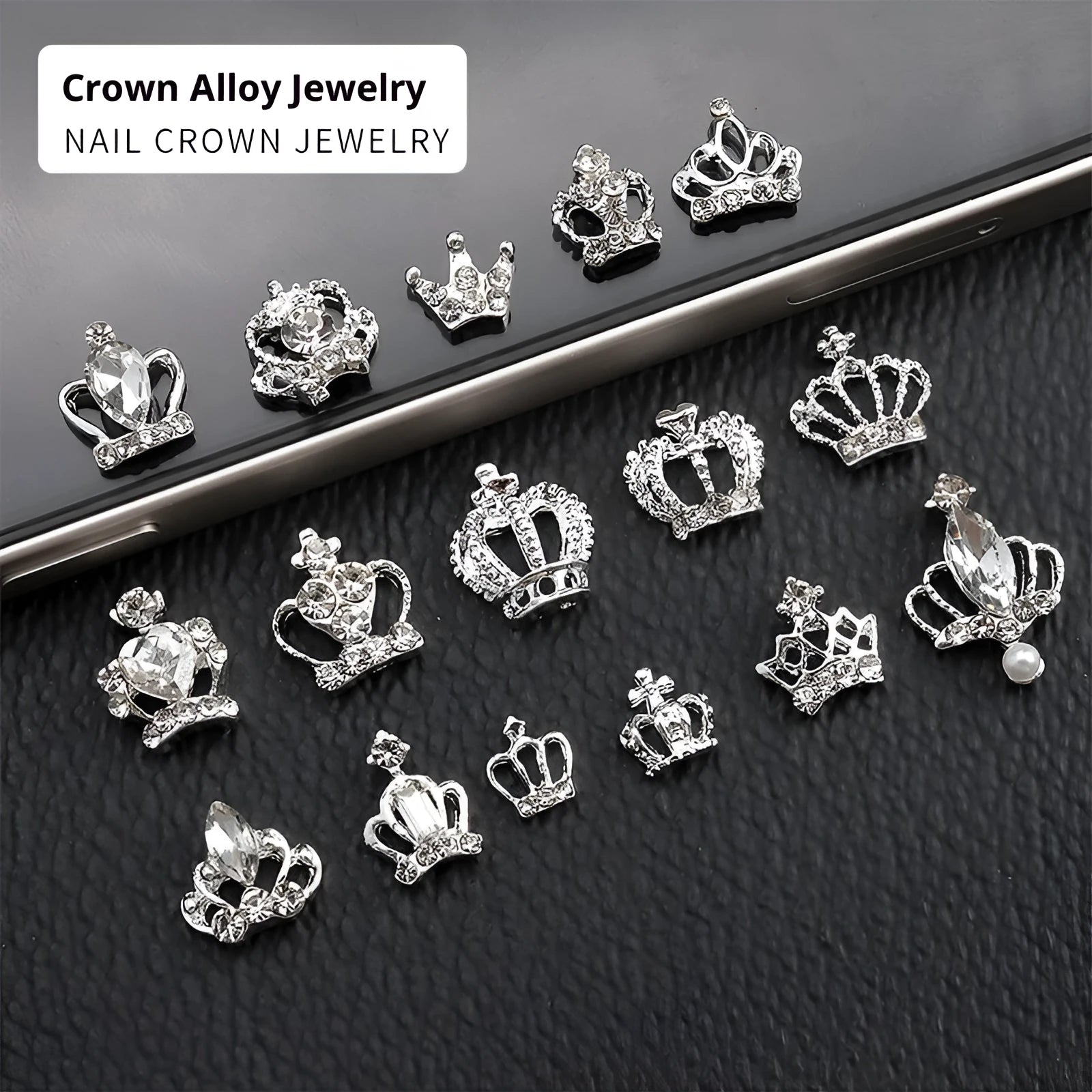 Princess Series Alloy Nail Decoration with Diamond and Pearl Crown Design for French Glitter Ice Transparent European American Ins Style Manicure Square Shape ZS1101 to ZS1116 Styles Available as Single Piece Accessory