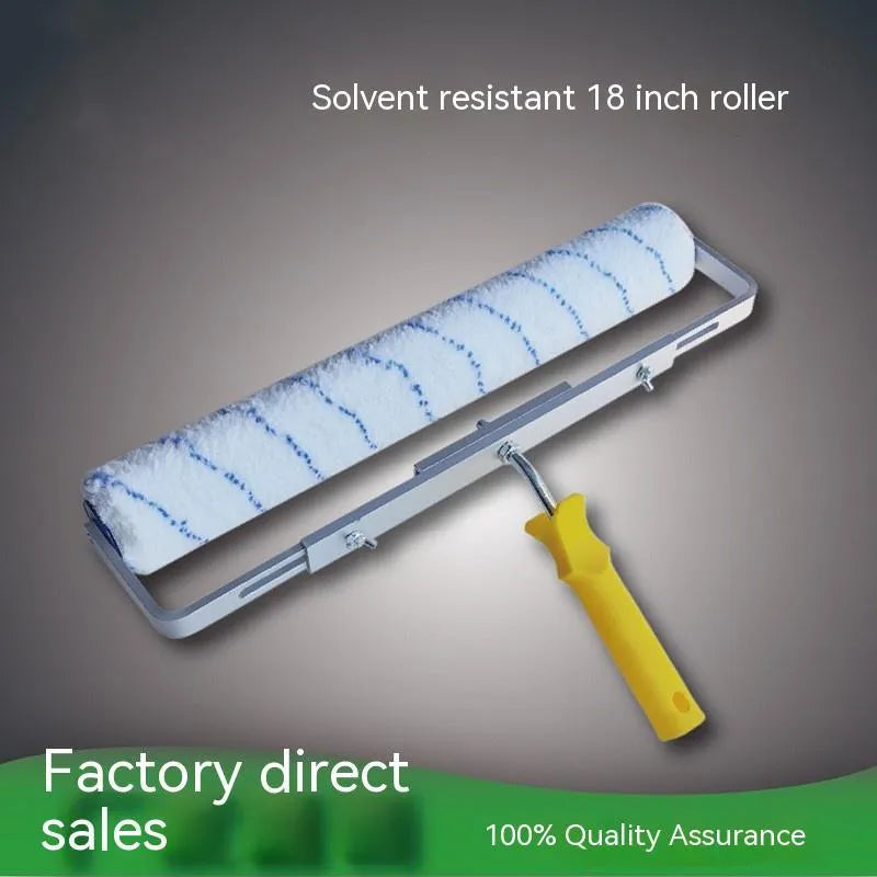 Paint roller set with 18-inch aluminium pole, three brush heads, brackets, and black tray for wall painting