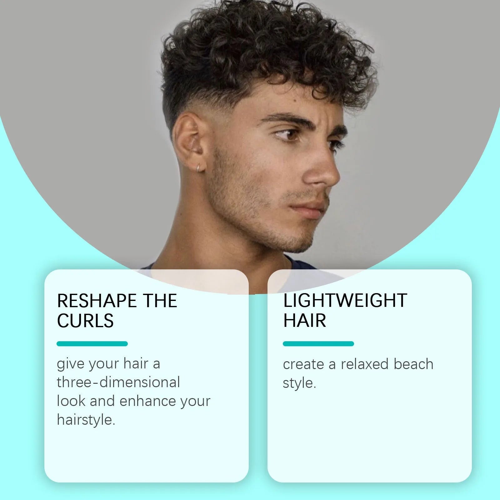 Sea salt curly hair spray in a 100ml bottle for shaping elasticity and volume, dimensions 3.8 x 3.8 x 14.8cm.