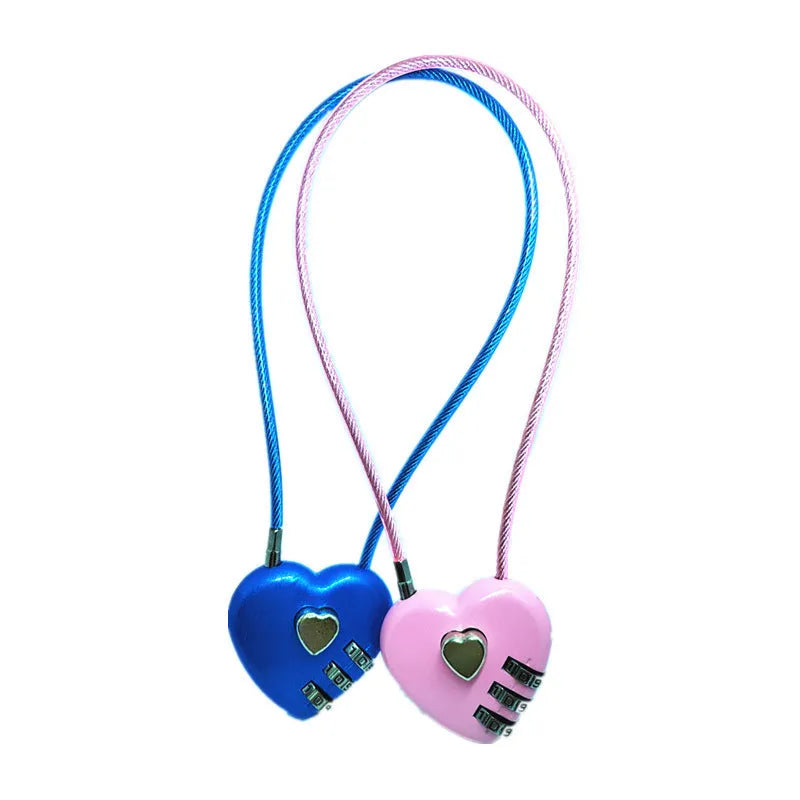 Heart shaped ABS plastic bike lock with steel cable in assorted colours and lengths for securing helmets.