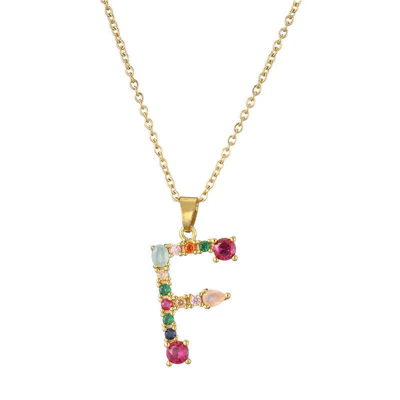 Copper micro-set zirconium English letter initial pendant with matching chain, light luxury style