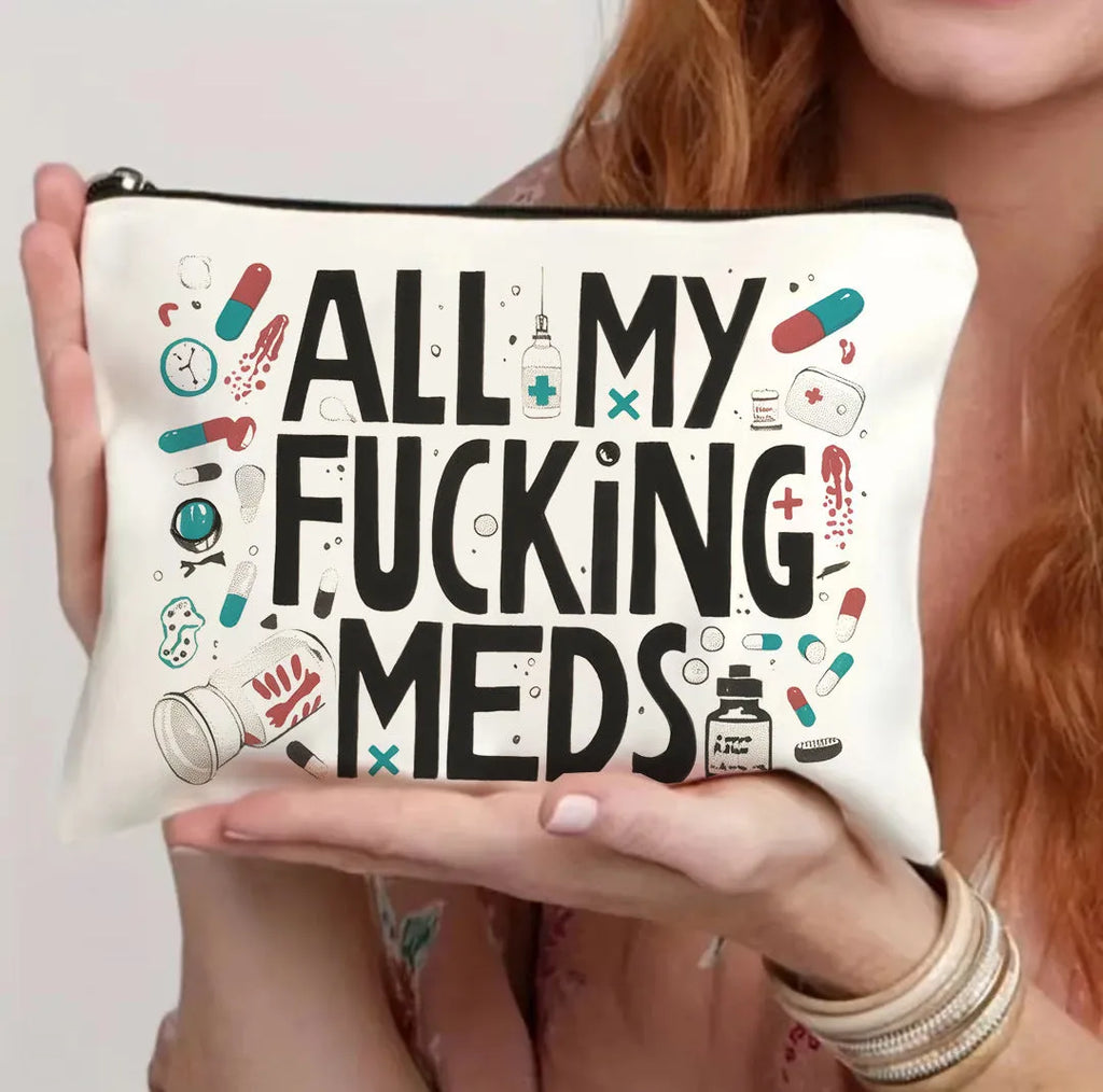 Polyester canvas cosmetic bag with a metal zip closure, shown in one of five available colours.