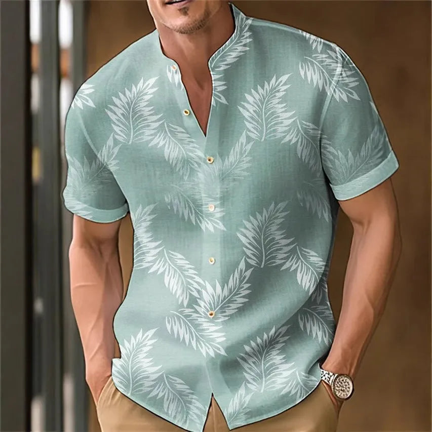 Men's printed casual shirt in polyester fibre, available in sizes S to 4XL and eight colours.