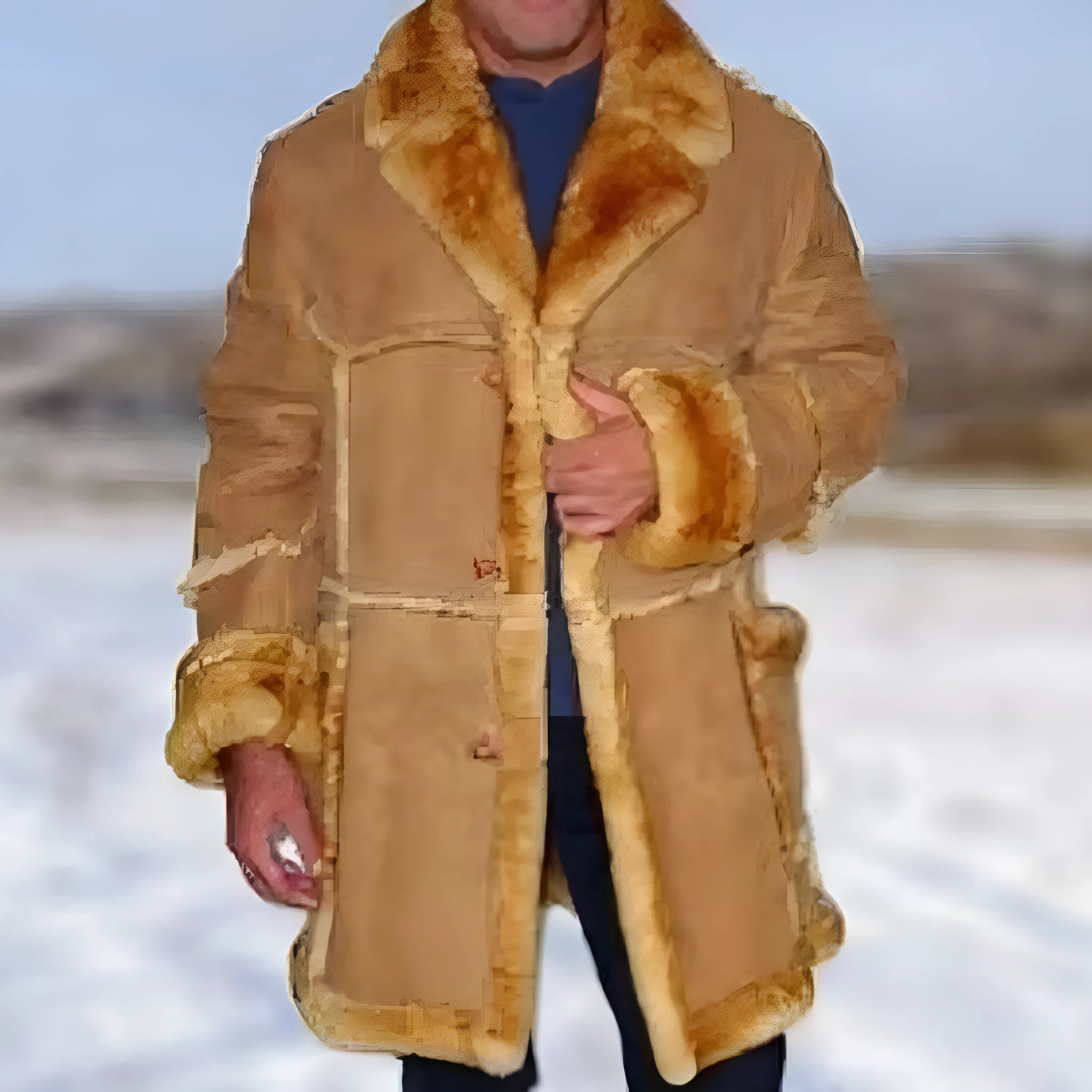 Men's yellow plush-lined winter coat with slim fit and long sleeves – polyester outer