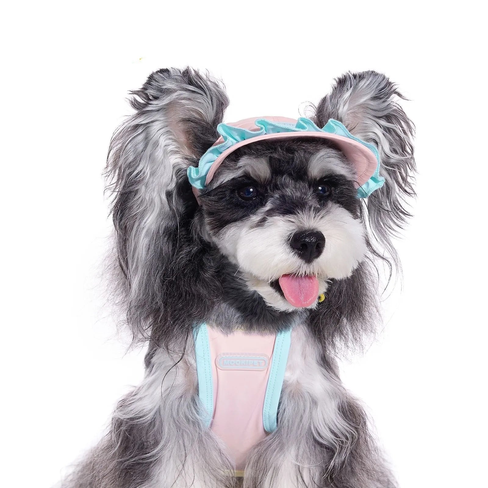 Pink dog hat with exposed ears for small dogs, 88% nylon 12% spandex, summer casual style