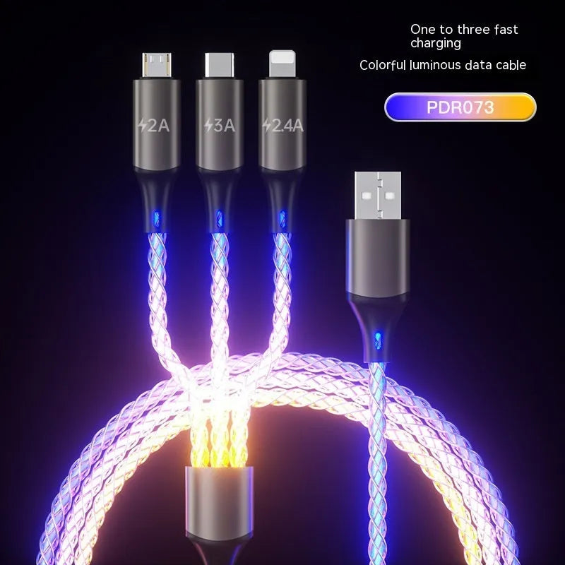 RGB charging data cable with colour gradient lighting 1m multi-interface