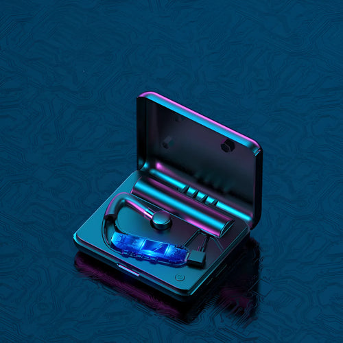 Black Bluetooth earphones with silicone ear caps, shown in hanging-ear design for running and driving