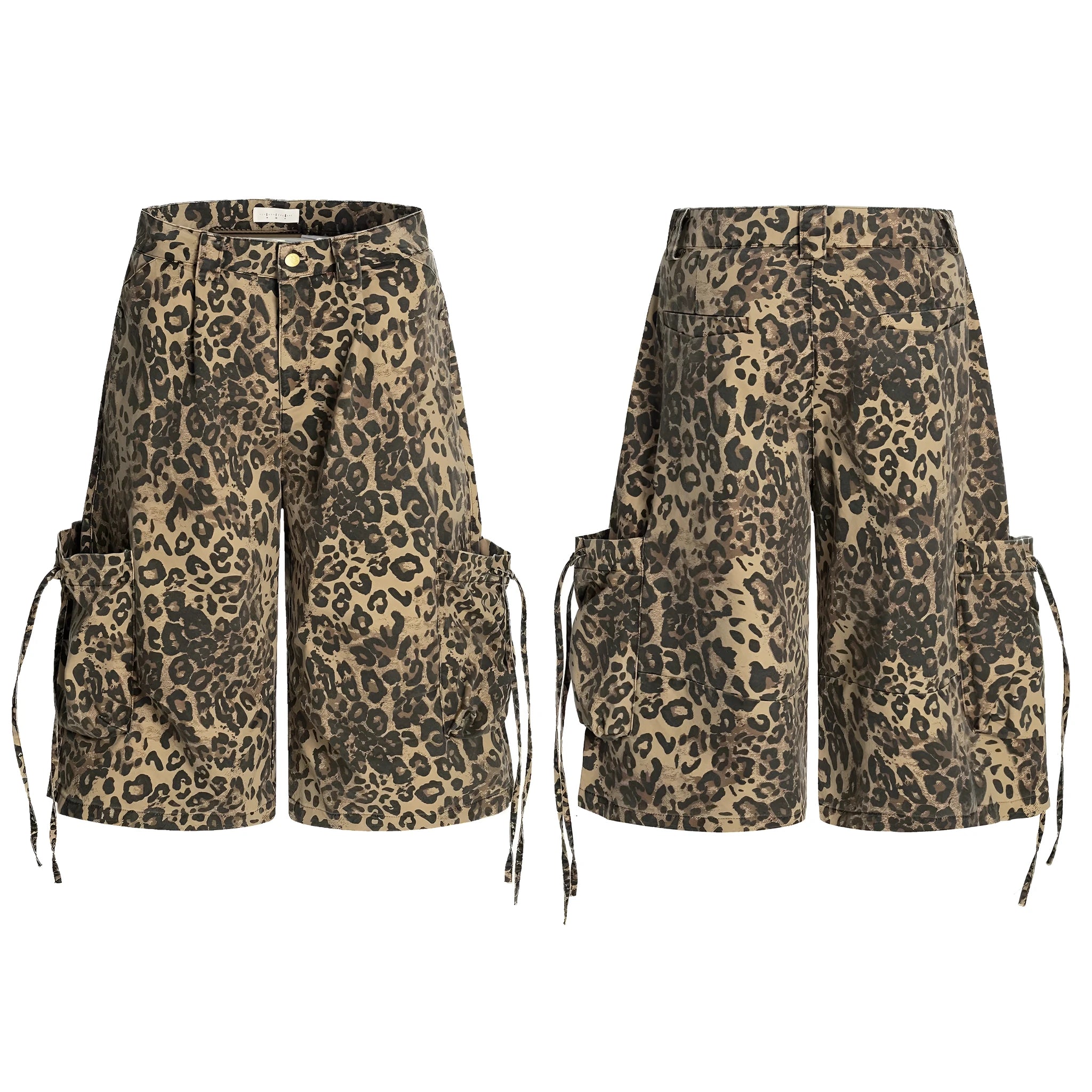 Women's leopard print cotton cropped trousers with high waist and straight leg design