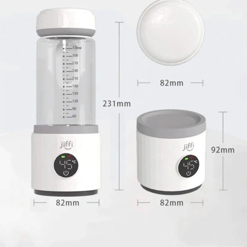 Wireless portable milk warmer in white with 350ml capacity and 316L stainless steel inner container