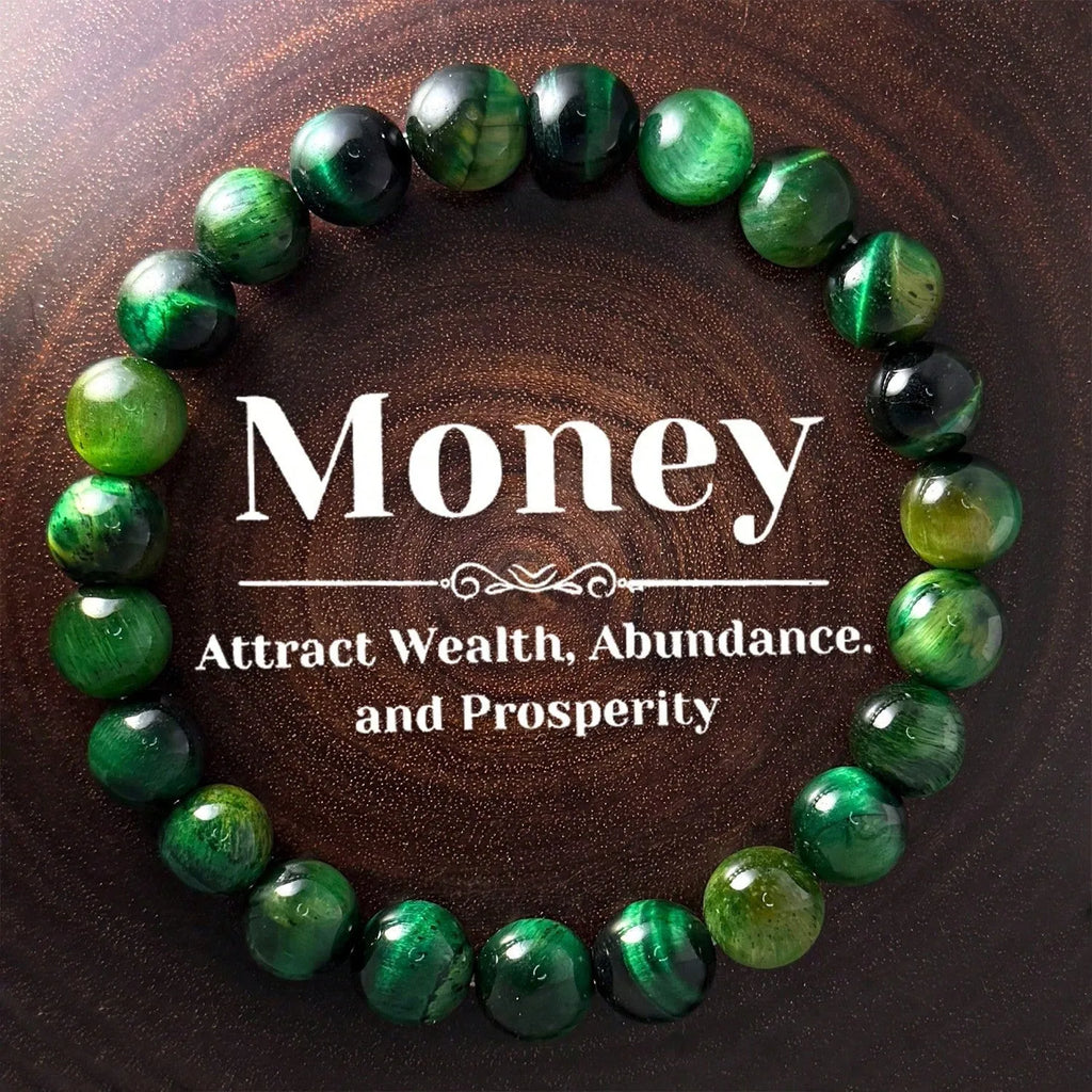 Handmade green opal glass beaded bracelet on a white background