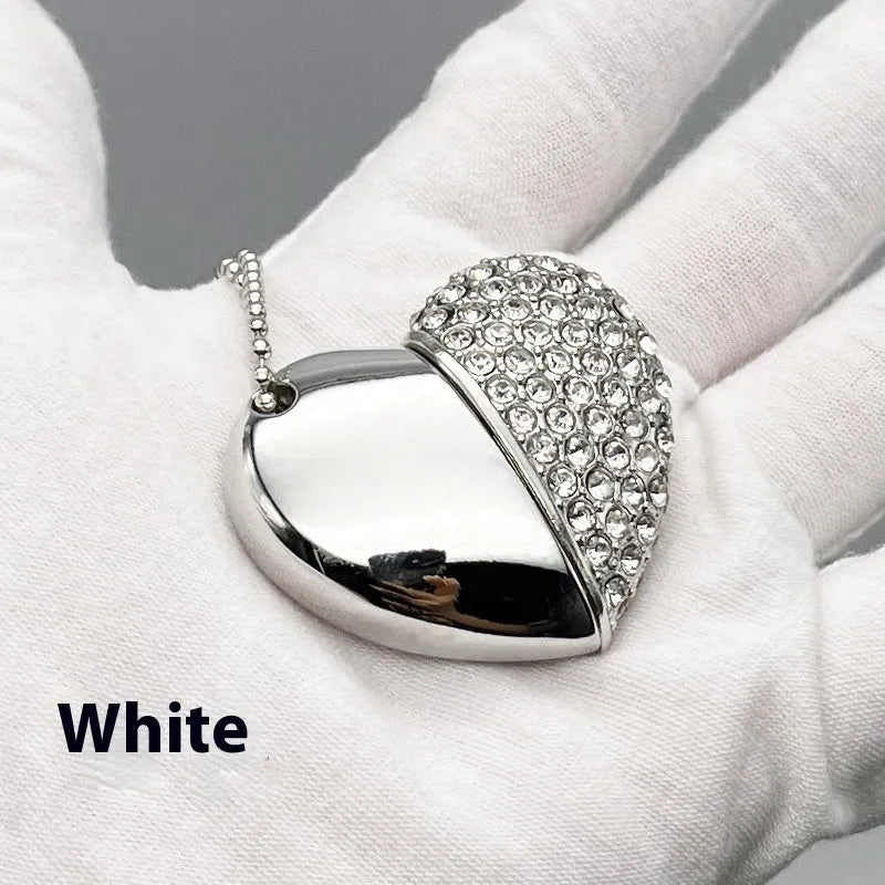 Colourful heart-shaped USB flash drive with brick pattern design on a metal body.