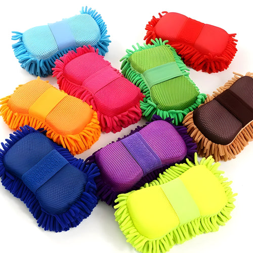Silver green car wash sponge measuring 14x25cm with chenille microfiber construction