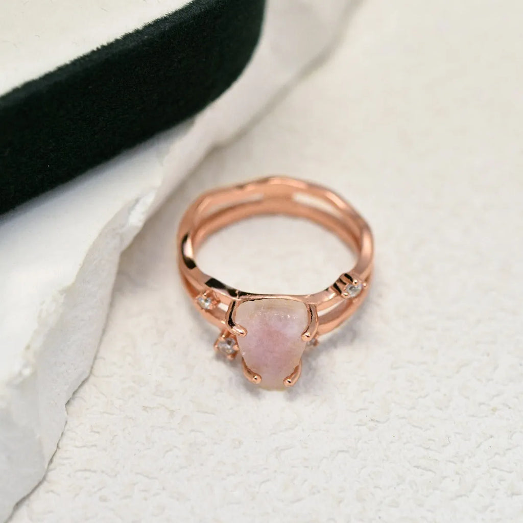 S925 sterling silver ring with an irregular triangle moonstone in a choice of gold-tone plating.
