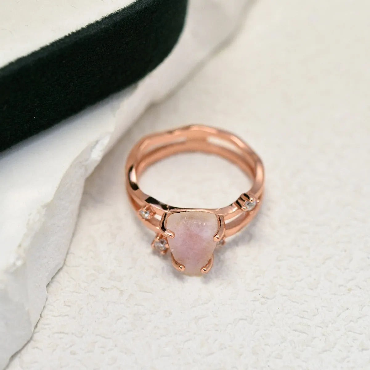 S925 sterling silver ring with an irregular triangle moonstone in a choice of gold-tone plating.