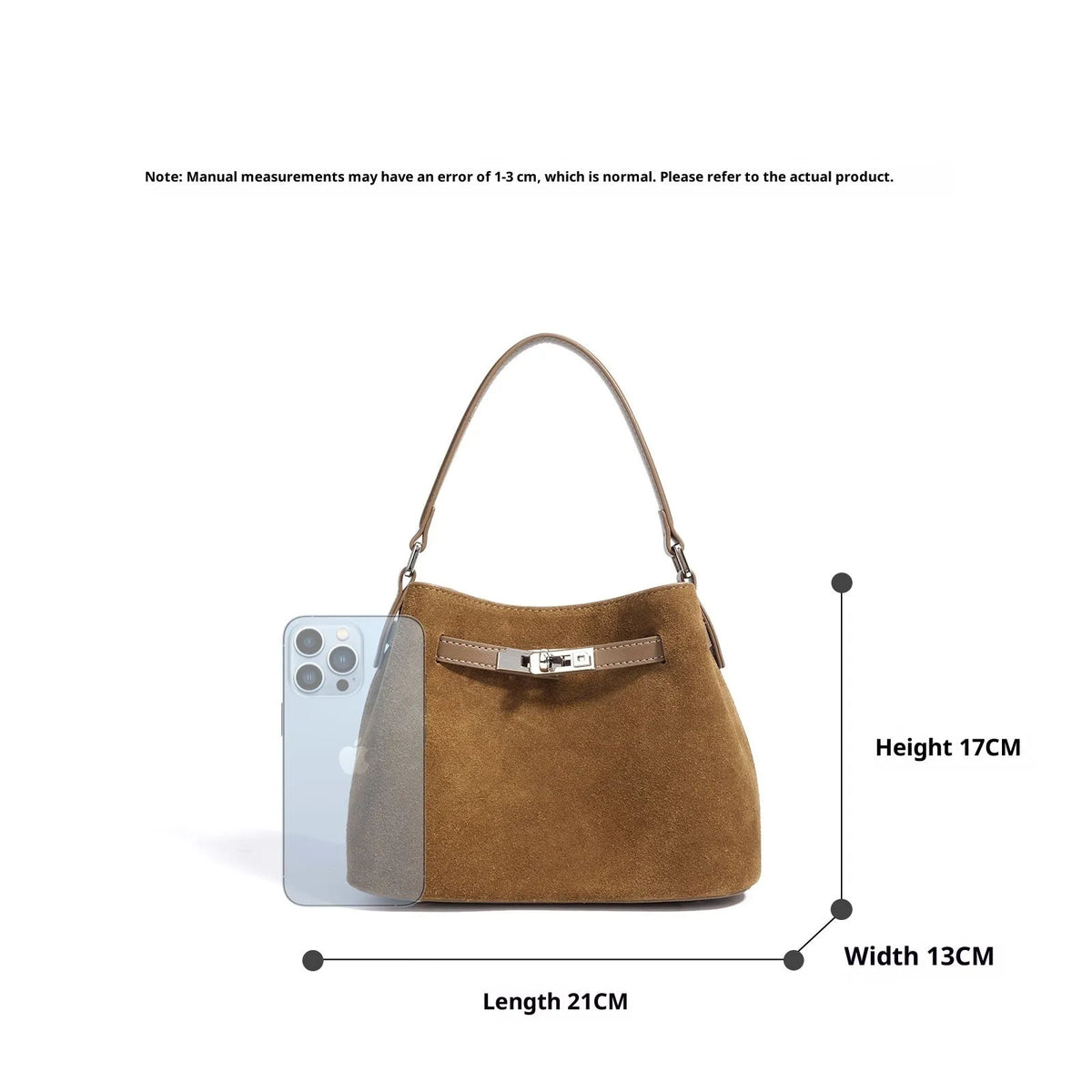 Cortical women's spliced casual crossbody bag in genuine suede leather, vertical square shape, calf brown