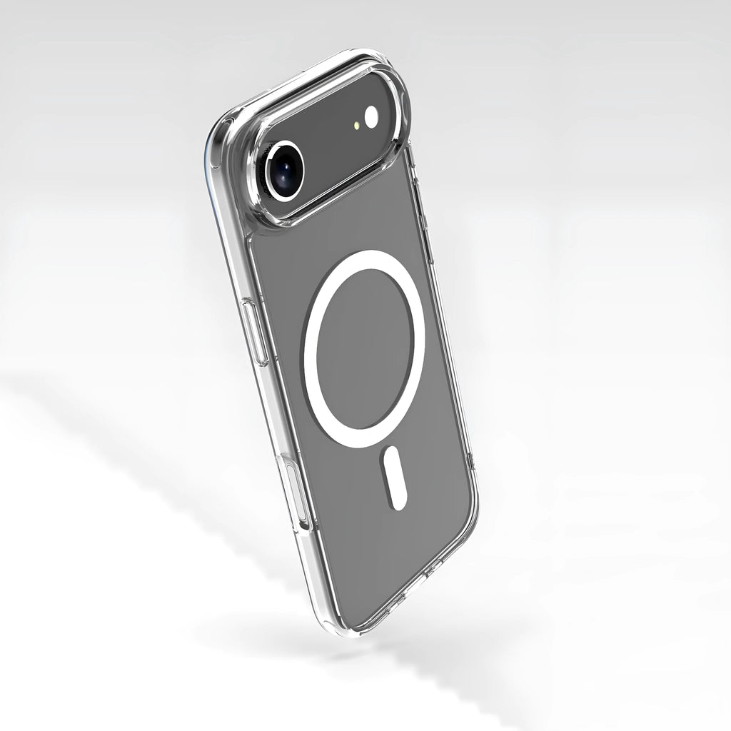 Transparent magnetic phone case for iPhone 17 series showing clear design with magnetic elements
