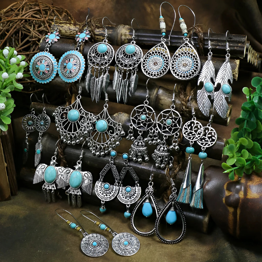 Women's retro exaggerated geometric tassel earrings in alloy with electroplated finish, multiple colour options