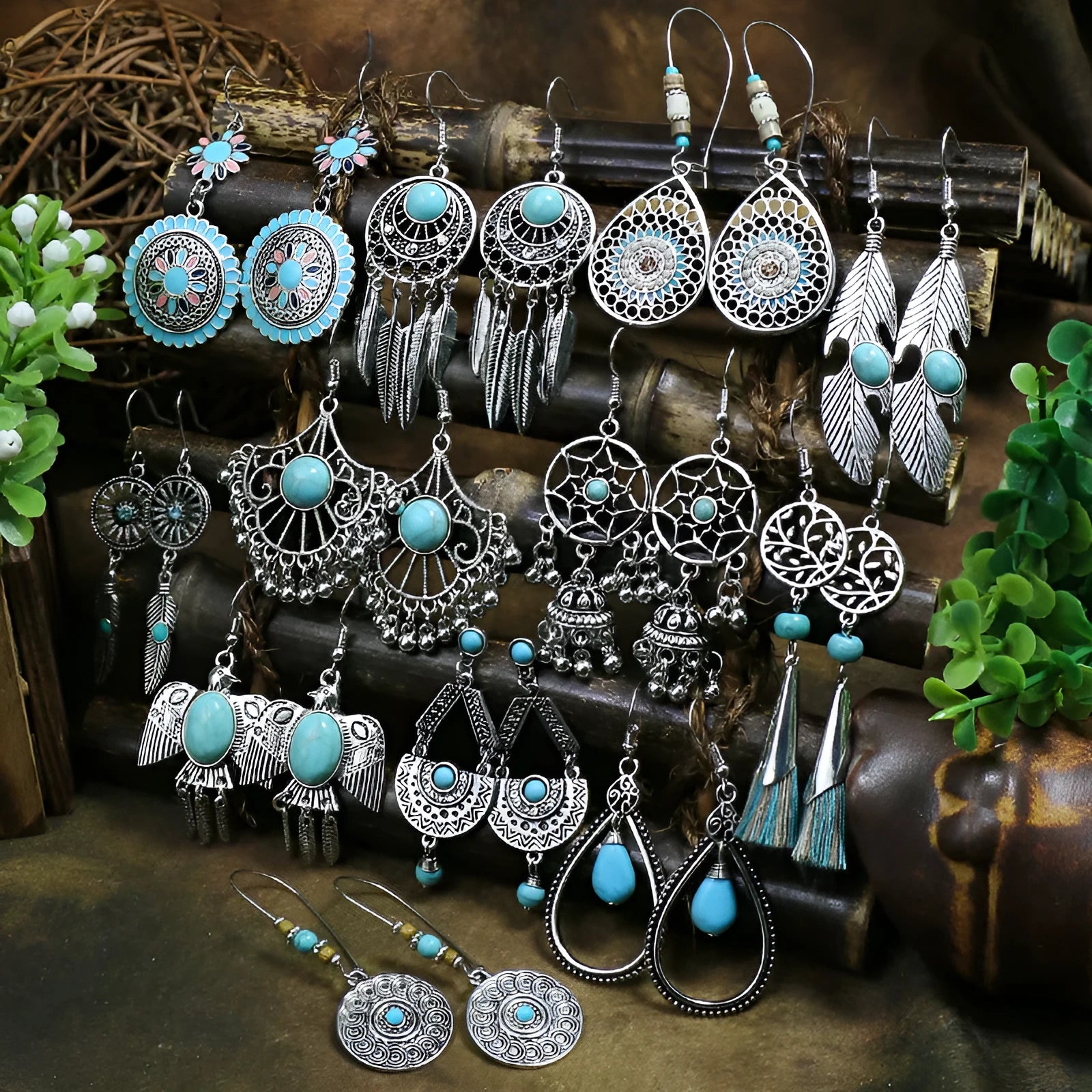 Women's retro exaggerated geometric tassel earrings in alloy with electroplated finish, multiple colour options