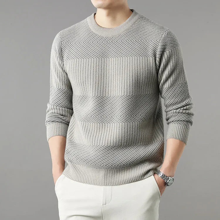 Men's round neck long sleeve chenille sweater in apricot, beige, or black, sizes 165-190, straight pullover casual top