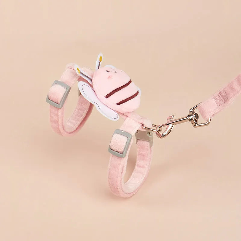 Bee-shaped adjustable cat harness and leash set in bright polyester colours