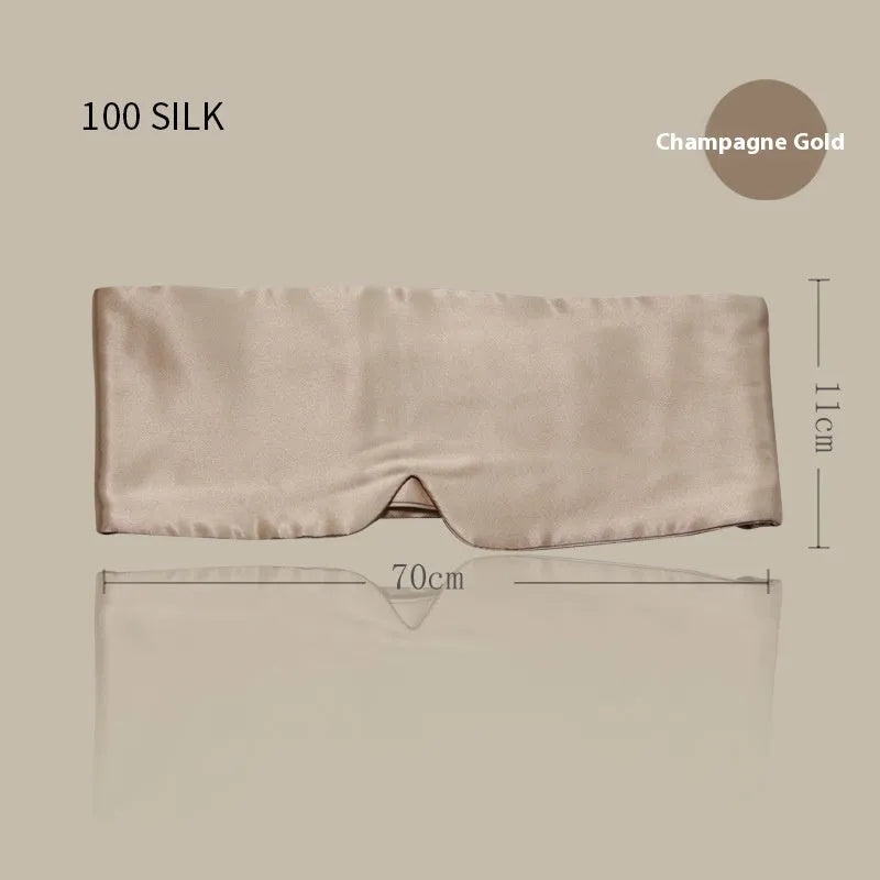 Mulberry silk sleep mask shown in one of seven colours: black, champagne gold, navy blue, silver grey, white, pink, or green.