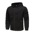 Men's black hooded zip cardigan with patch pockets in hip hop style