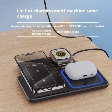 15W 3 in 1 LED fast wireless charger stand folding for iPhone, Apple Watch and AirPods