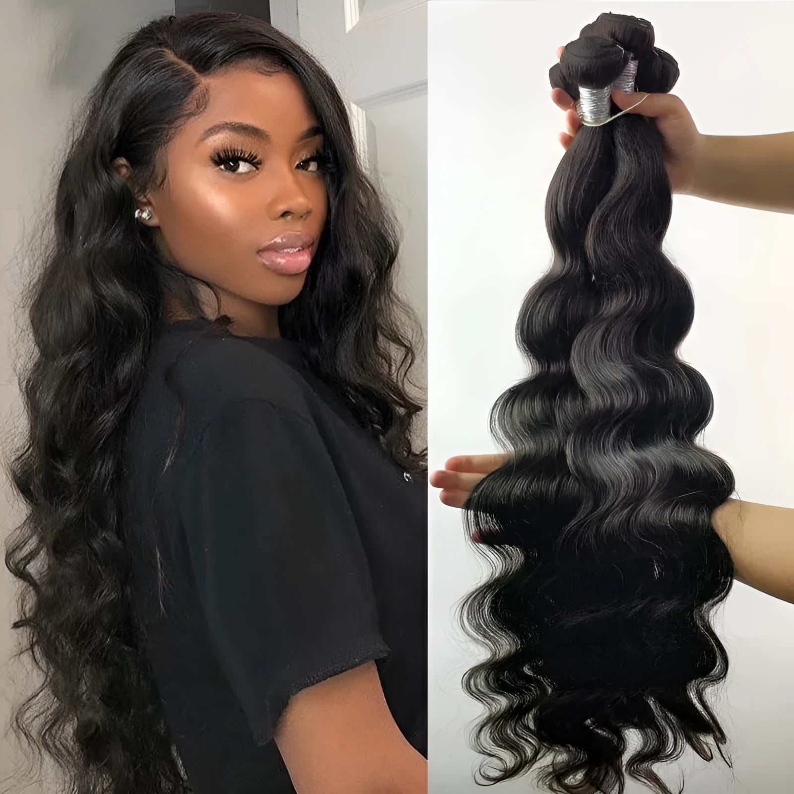 Black real hair wig hand-woven curtain roll for ladies 12-30 inch length options