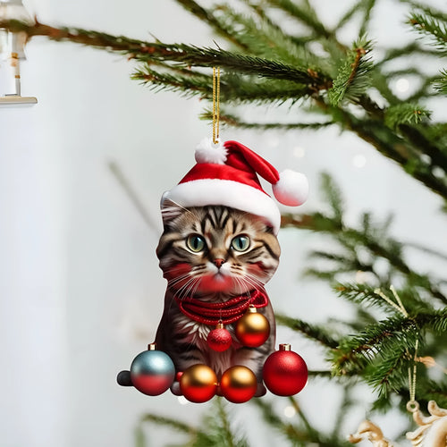 Colourful cartoon kitty car hanging ornament made of clear acrylic for Christmas interior decoration.