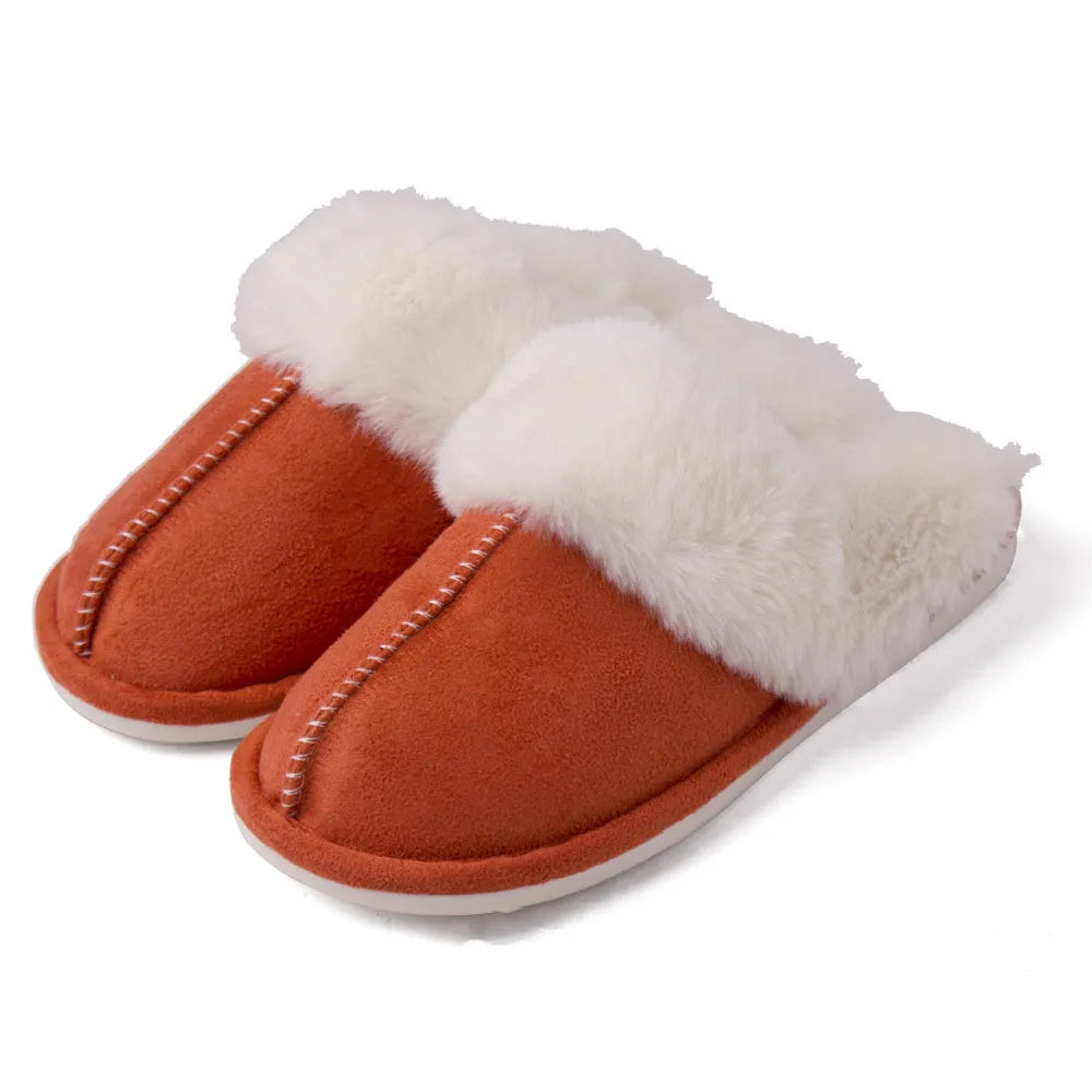 Grey fur furry slippers with plush velvet upper and TPR sole on indoor floor