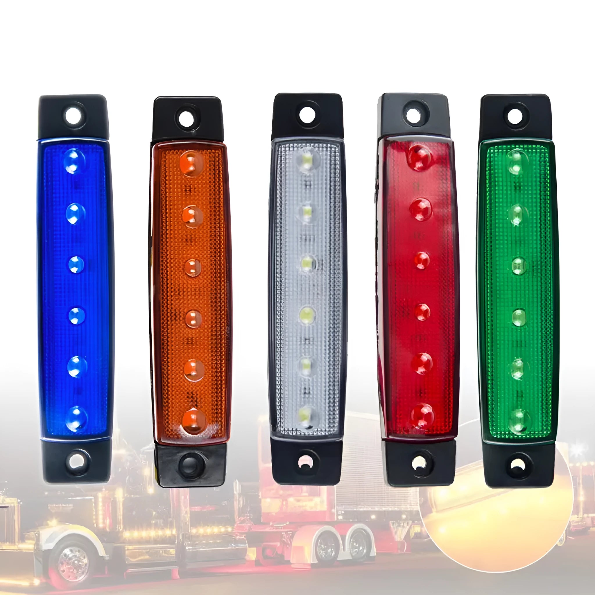 Compact rectangular PVC LED trailer side marker light in choice of five colours.