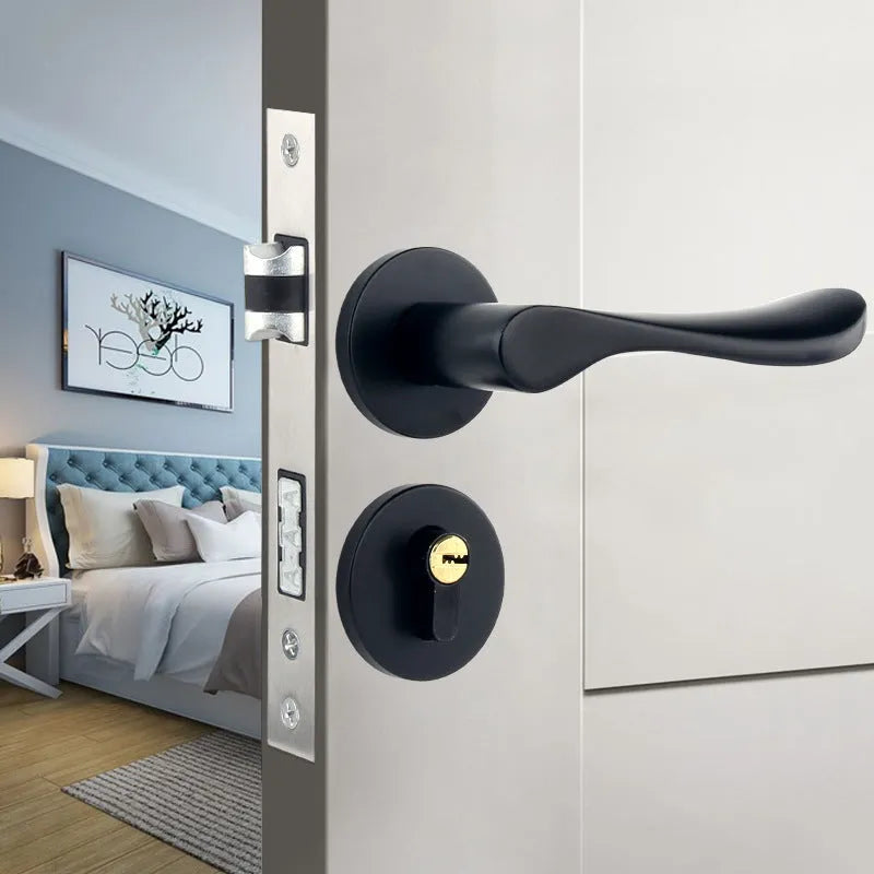 Household indoor split magnetic door lock handle for timber doors with aluminium alloy construction