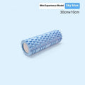 EVA foam roller in black, grey, pink, sky blue, or light purple, showing 30cm or 33cm length options.