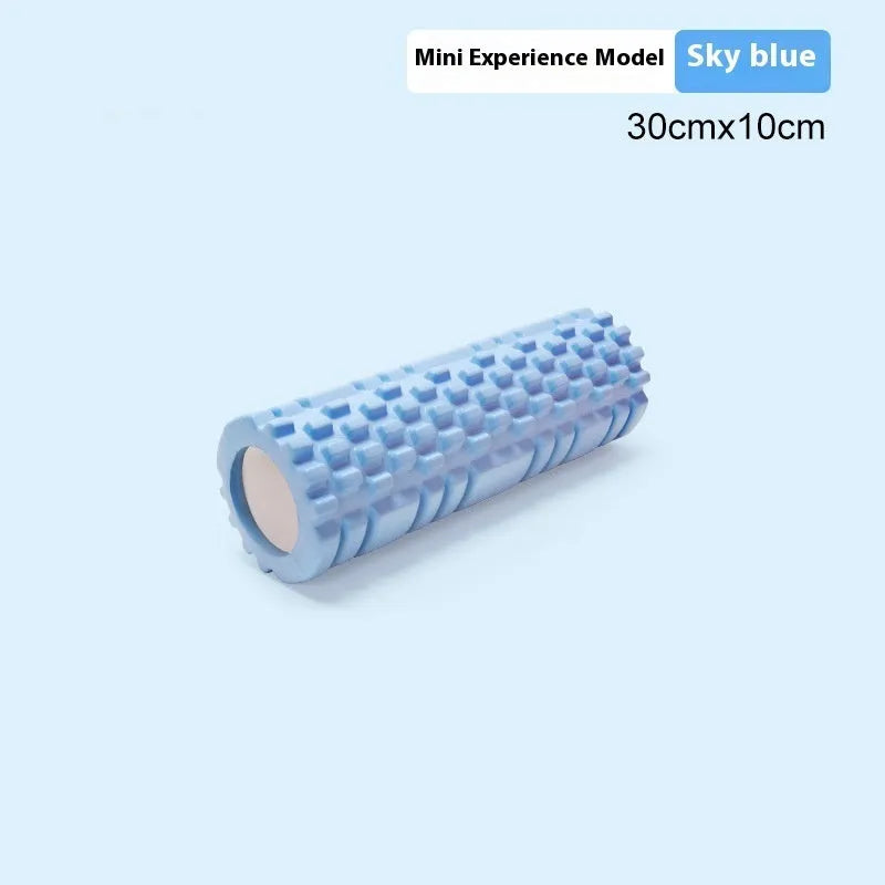 EVA foam roller in black, grey, pink, sky blue, or light purple, showing 30cm or 33cm length options.