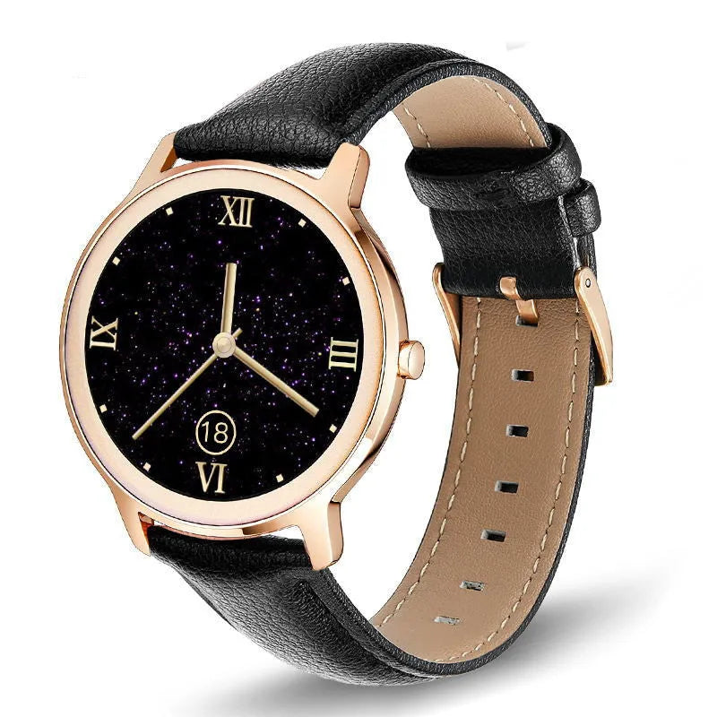 Women's Bluetooth smart watch with 1.3 inch screen and stainless steel wristband in rose or silver colours