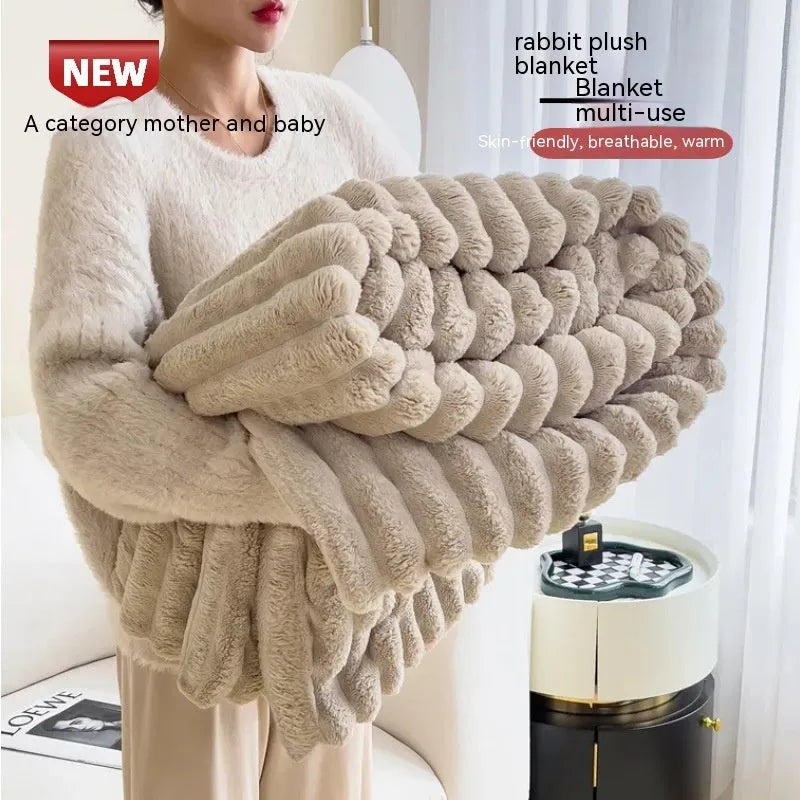 Soft Wind bubble velvet double-sided thickening polyester blanket in solid colour