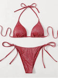 Women's two-piece bandage bikini swimsuit in polyester, shown in one of six colour options.
