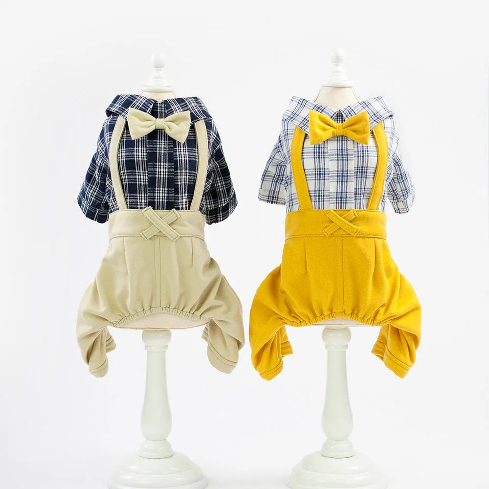 Cotton dog clothes in yellow or khaki, spring summer pet clothing, sizes S to XXL with Xs listed